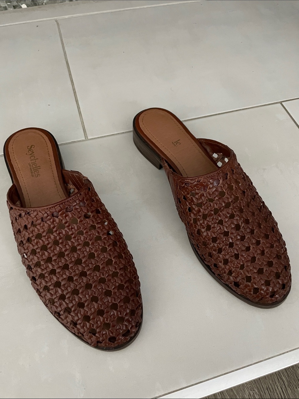 Seychelles Brown Woven Leather Slip-On Mules